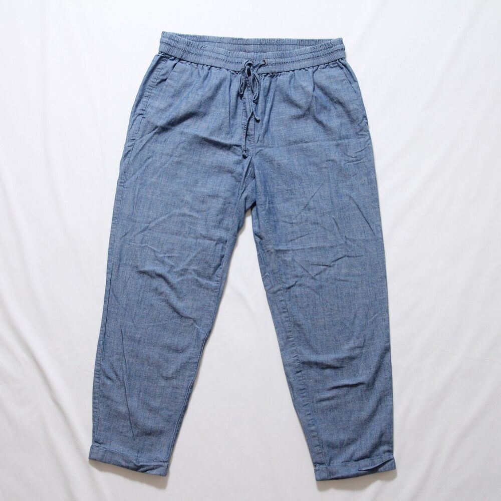J.Crew Womens Blue Chambray Cotton Drawstring Elastic Waist Tapered Pants Size 8